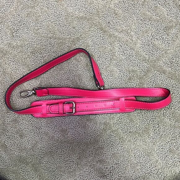 London Fog Simulated Leather Pink & Woven Satchel Purse with Long Strap - Picture 7 of 8